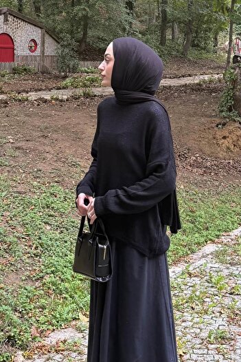 lamelif Πλεκτό πουλόβερ με λαιμόκοψη καγιάκ μαύρο