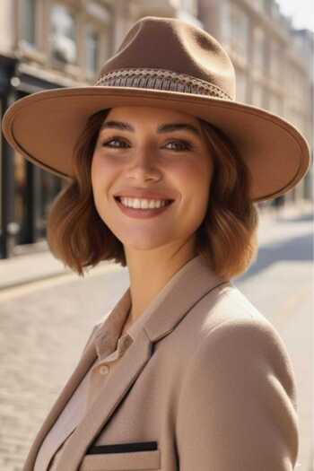 Trenderrs Women's Wide Brim Bohemian Style Striped Fedora Cashmere Hat