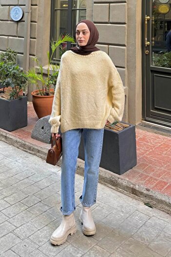 lamelif High Neck Balloon Sweater Natural