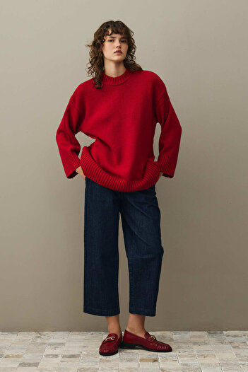 Fahhar Oversize Knitted Sweater Red