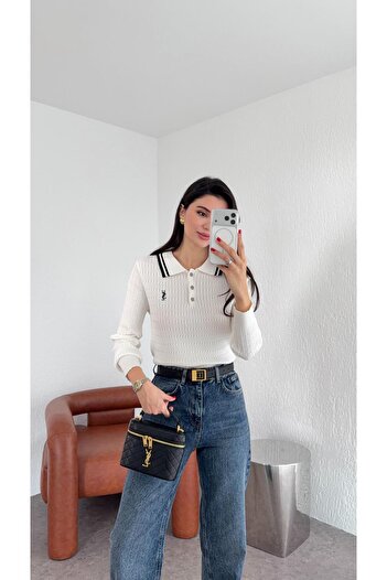 HAZELANNA White Knitwear with Piping