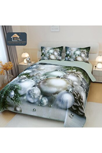 JOJO HOME 5D Bedspread Set + 2 Pillowcases, Digital Printing, Silver Globes