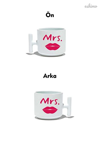 Eshimo Mrs. Written Pink Lip Printed Porcelain Mug with T-Handle