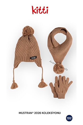 Mustran Kitti 4–8 Years Old Girls Boys Children's Beret Scarf Gloves 3-Piece Winter Set |   Polar Fleece Lined Knitwear |   New Season 2026