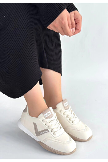 kapsulavm Jowen beige leather mink detailed lace-up sport shoes