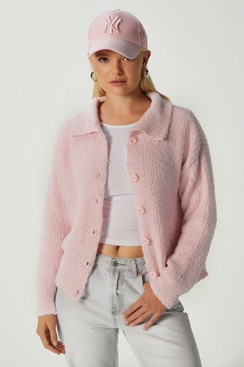 Ritnice Women's Robert Yumoş Pink Polo Neck Knitwear Cardigan