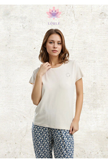 Loule Women's Clothing Short Sleeve Viscose Beige Pajama Set L1.Ar.321.2.001