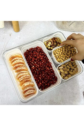PUFO Food storage box for the refrigerator with airtight lid and 5 removable compartments, 31 x 24 cm