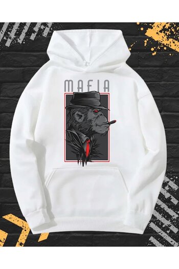 OEM - Men's Printed Hoodie, Mafia, Cotton, White, M INTL