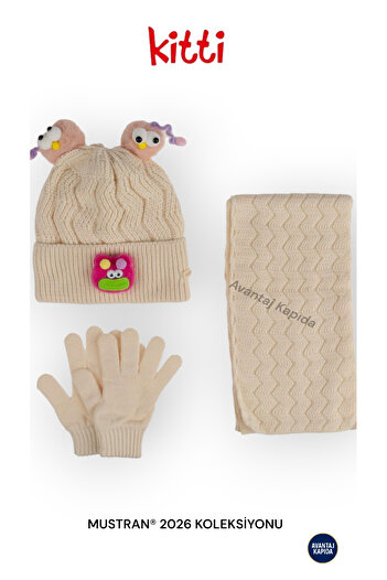 Mustran Kitti 4–8 Years Old Girls Boys Children's Beret Scarf Gloves 3-Piece Winter Set |   Polar Fleece Lined Knitwear |   New Season 2026