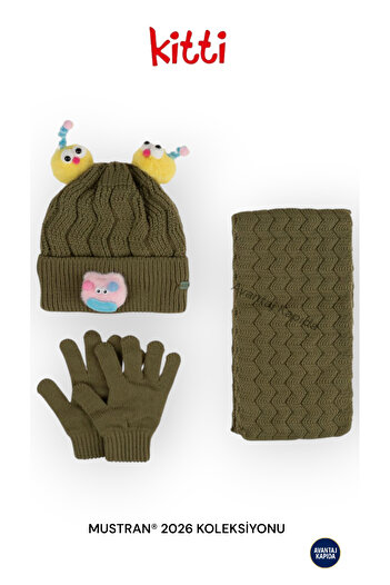 Mustran Kitti 4–8 Years Old Girls Boys Children's Beret Scarf Gloves 3-Piece Winter Set |   Polar Fleece Lined Knitwear |   New Season 2026