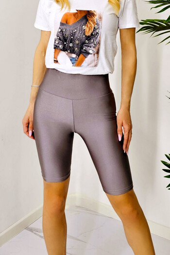 FashionForYou Oliver fitness tights, with waist shaping band and metallic look, Grey, L
