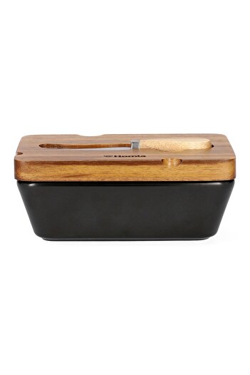 Other Butter dish | MOOKA | porcelain with knife and acacia lid, black | 11x16 cm | 967867