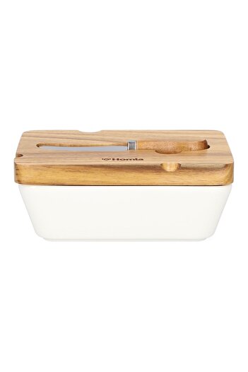 Other Butter dish | MOOKA | porcelain with knife and acacia lid, white | 11x16 cm | 967850