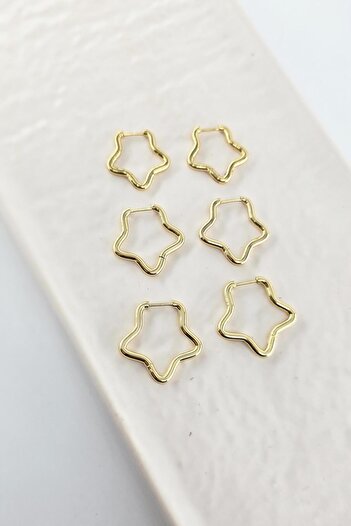 By Zeyna Aksesuar Women's 316 L Stainless Steel Anti Allergenic 3 Sizes 6-Piece Geometric Earring Set