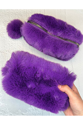 ZeCo Collection Plush Purple Pencil Case / Pen Holder / Collector / Bag with Pompom