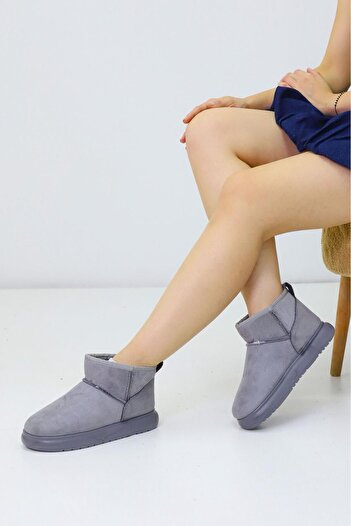 Parparastil Mirano Women's Gray Suede Fur Comfortable Fit Short Boots