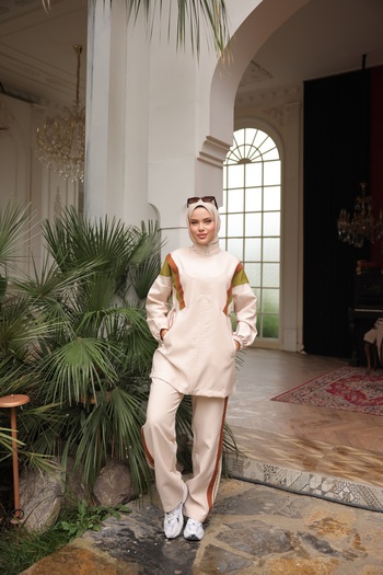 MİMİ Luxury Wear Women's Hijab Tracksuit Set, Top and Bottom Set with Zipper
