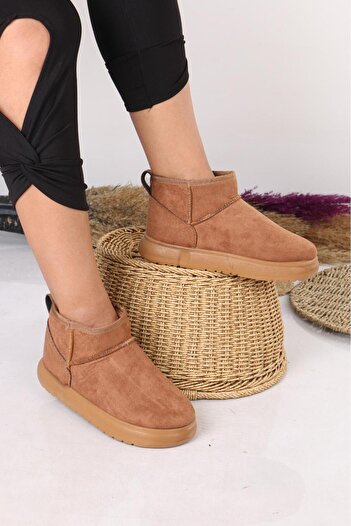 Parparastil Mirano Women's Tan Suede Fur Comfortable Fit Short Boots