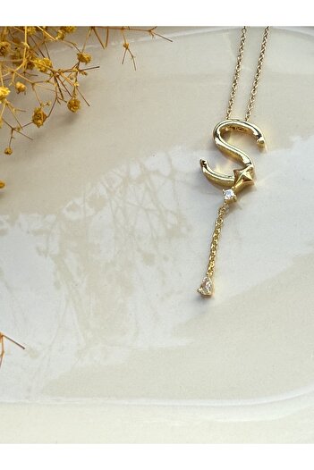 Blotch Far City Popular Dangling Zircon Stone Detailed S Letter Steel Necklace 2 cm