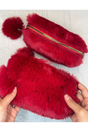 ZeCo Collection Plush Red Pencil Case / Pen Holder / Collector / Bag with Pompom