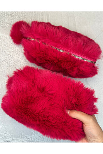 ZeCo Collection Plush Dark Pink Pencil Case / Pen Holder / Collector / Bag with Pompom