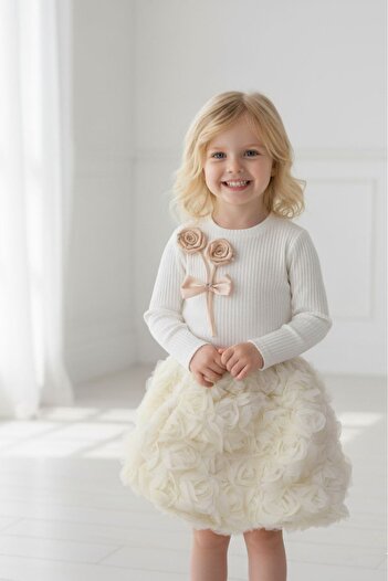 ABİYEKİDS Rose Embossed Girls' Evening Dress Set 1/5 Years Old Aby238