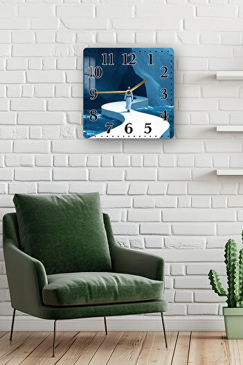 kutuTR Blue Journey and Dervish Themed Tempered Glass Square Clock 33X33 cm Size Uv Printing - Kcs048