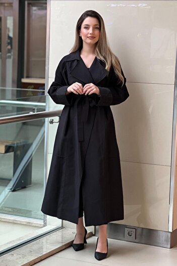 Ceremony Trench Coat with Quilted Detail on the Back and Waist Belt