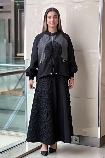 Ceremony Star Suit with Jacket and Skirt Featuring Zipper Detail on the Front and Pockets