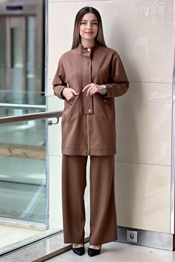 Ceremony Front Zippered Half Placket Steel Knitted Suit