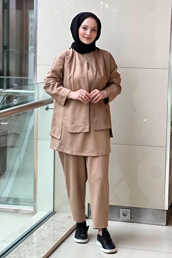 Ghisa Mixed Fabric Piece Patterned Tunic Pants Set