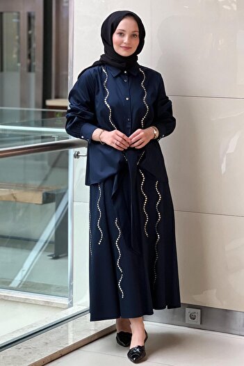 Ghisa Buttoned Front Shirt Skirt Set with Staple Detail