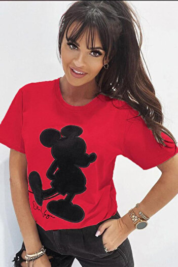FashionForYou Jemma T-shirt, with "Mickey Mouse" print, Red