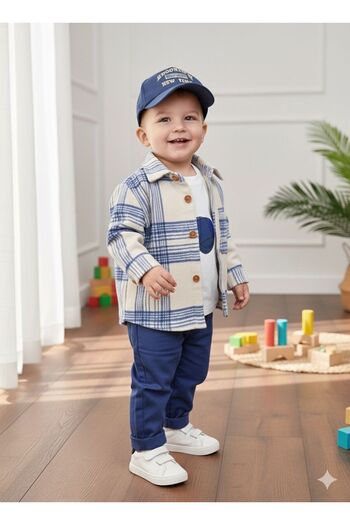 P&H BABYWEAR Oduncu Gömlekli Oversize Hiphop Pantolonlu 4'Lü Erkek Çocuk ve Bebek Takımı