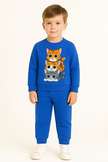 MODA Kışlık Kız Erkek Çocuk Eşofman Takımı yavru kedi baskılı 3 4 5 6 7 8 9 10 11 12 yaş Unisex