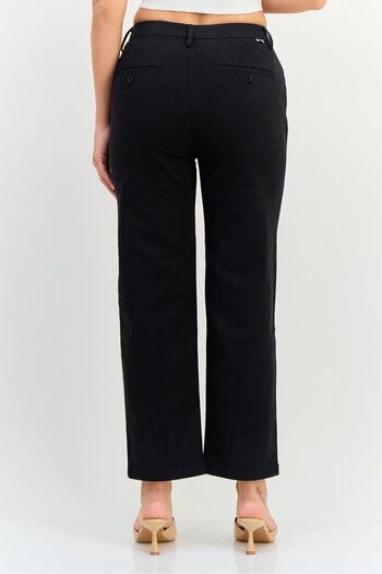 Reiko Women Regular Fit Plain Straight Leg Pants, Black