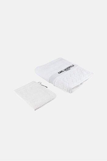 Karl Lagerfeld 2 PieceS Brand Logo Bath Towel With Washcloth, White