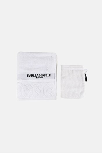 Karl Lagerfeld 2 PieceS Brand Logo Bath Towel With Washcloth, White