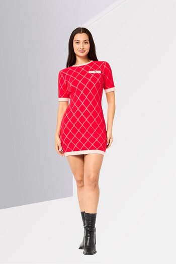 Maje Women Diamond Pattern Mini Dress, Red