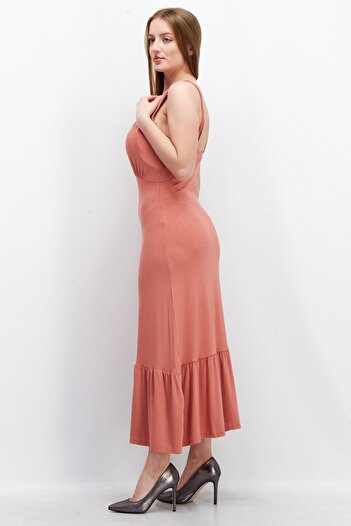 PIECES Women Solid V-Neck Sleeveless Maxi Dress, Rose Canyon
