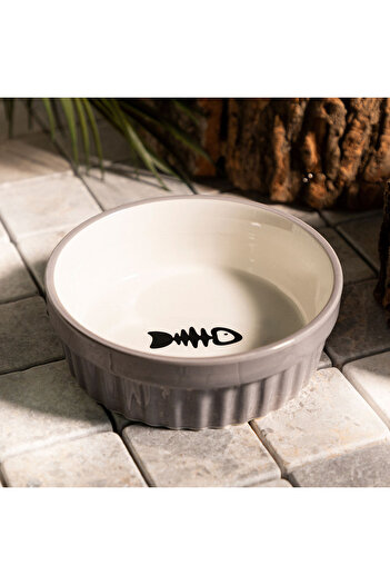 Other Bowl | CATTY | for cats with fish, gray | 12x4 cm | 884394
