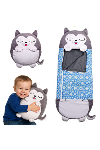 RCO Plush toy 2 in 1 Pillow/Sleeping bag, 135x50cm with 104 cm inside husky Zeta
