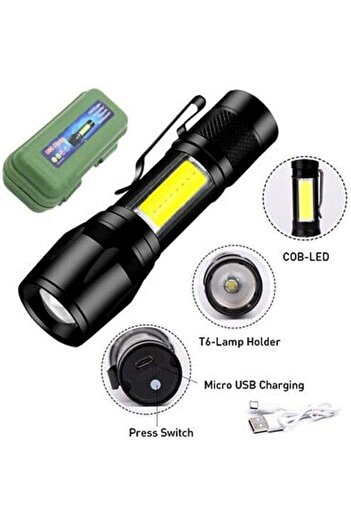 Gnoes مصباح يدوي LED صغير قابل لإعادة الشحن مع ضوء جانبي COB - مصباح يدوي قابل لإعادة الشحن عبر USB - مصباح فائق السطوع