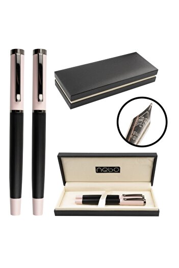 NEBO Pink ballpoint pen + pen set, black case -