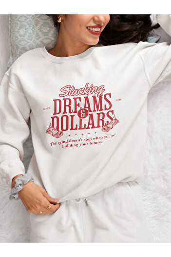 MAGORS Dreams Dollars Printed Cotton Long Sleeve Ribbed 3-Ply Circular Neck Sweatshirt