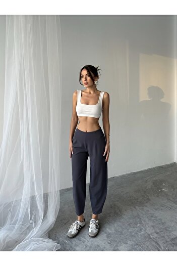 DENİMJESST Gray Scuba Crepe Fabric Baggy Model Balloon Pants