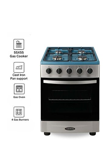 Venüs Venus 55x50 cm Full Stainless Steel Cooking Range | 4 Gas Burners with Thick Brass Burner Caps | Gas