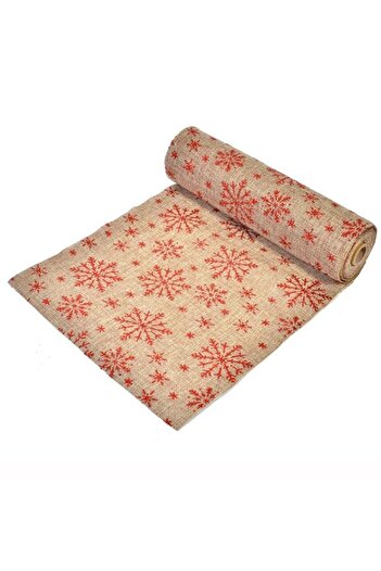OEM Christmas decorative fabric, size 5 m x 24 cm, Red snowflakes