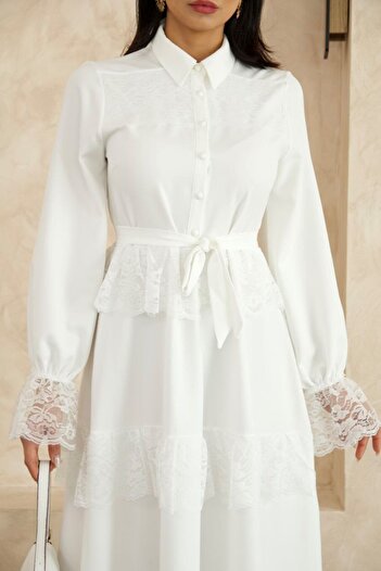 suphias Atlas Fabric & Lace Detailed Dress (Sash Included)